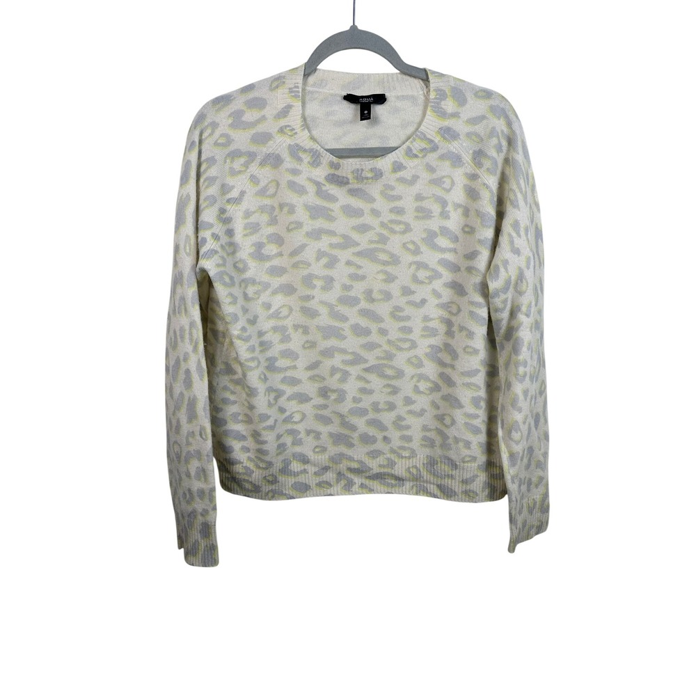 Aqua Cashmere Sweater Womens M Cream Leopard Print Excellent Raglan Pullover